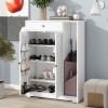 Freestanding Shoe Rack Organizer with 2 Shutter Door, Entryway Narrow Shoe Storage with Adjustable Storage Shelf &Top Drawer, Modern Slim Shoe Cabinet