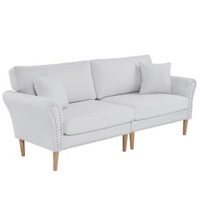 214*83*86cm American Style With Copper Nails, Burlap, Solid Wood Legs, Indoor Double Sofa, Off-White