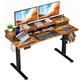 Sweetcrispy Home Office Height Adjustable Electric Standing Desk with Storage Shelf Double Drawer