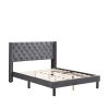 Upholstered Bed with Wings Design - Strong Wood Slat Support - Easy Assembly - Dark Gray Velvet;  Queen;  platform bed