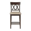 Dark Brown Finish Counter Height Chairs 2pc Set Double X-Back Design Lenin-like Fabric Padded Seat Dining Furniture