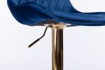 Set of 2 Bar Stools,with Chrome Footrest and Base Swivel Height Adjustable Mechanical Lifting Velvet + Golden Leg Simple Bar Stool-blue