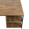 Vintage Square Wood Coffee Table with Storage, Metal Frame
