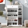 Freestanding Shoe Rack Organizer with 2 Shutter Door, Entryway Narrow Shoe Storage with Adjustable Storage Shelf &Top Drawer, Modern Slim Shoe Cabinet