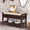 TREXM Shoe Rack with Cushioned Seat and Drawers, Multipurpose Entryway Storage Bench (Espresso)