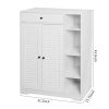 Freestanding Shoe Rack Organizer with 2 Shutter Door, Entryway Narrow Shoe Storage with Adjustable Storage Shelf &Top Drawer, Modern Slim Shoe Cabinet