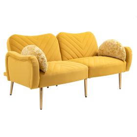 COOLMORE Couches for Living Room 65 inch, Mid Century Modern Velvet Love Seats Sofa with 2 Bolster Pillows, Loveseat Armrest for Bedroom, Apartment, H