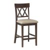 Dark Brown Finish Counter Height Chairs 2pc Set Double X-Back Design Lenin-like Fabric Padded Seat Dining Furniture