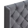 Upholstered Bed with Wings Design - Strong Wood Slat Support - Easy Assembly - Dark Gray Velvet;  Queen;  platform bed