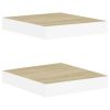 Floating Wall Shelves 2 pcs Oak and White 9.1"x9.3"x1.5" MDF