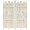 Hand carved 4-Panel Room Divider White 63"x65" Solid Mango Wood