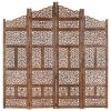 Hand carved 4-Panel Room Divider Brown 63"x65" Solid Mango Wood
