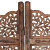 Hand carved 4-Panel Room Divider Brown 63"x65" Solid Mango Wood