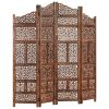 Hand carved 4-Panel Room Divider Brown 63"x65" Solid Mango Wood