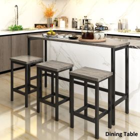 Counter Height Extra Long Dining Table Set with 3 Stools Pub Kitchen Set Side Table with Footrest (Color: Gray, Material: MDF)