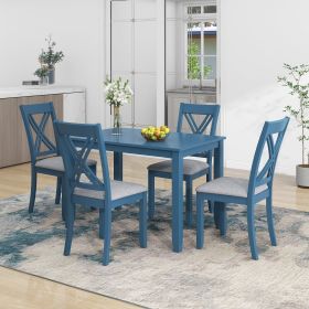 Rustic Minimalist Wood 5-Piece Dining Table Set with 4 X-Back Chairs for Small Places (Main Material: Solid Wood, Main Color: Blue)