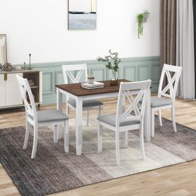 Rustic Minimalist Wood 5-Piece Dining Table Set with 4 X-Back Chairs for Small Places (Main Material: Solid Wood, Main Color: White)