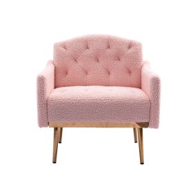 Accent Chair ,leisure single sofa with Rose Golden feet (Color: Pink Teddy)