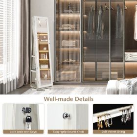 360° Rotatable 2-in-1 Lockable Jewelry Cabinet with Full-Length Mirror (Color: White)