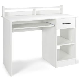 Study Laptop Table with Drawer and Keyboard Tray (Color: White)