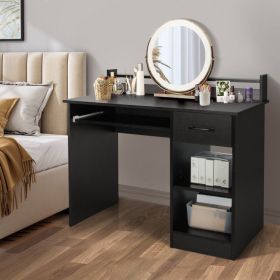 Study Laptop Table with Drawer and Keyboard Tray (Color: Black)