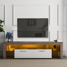 20 minutes quick assembly brown simple modern TV cabinet Floor cabinet Floor TV wall cabinet Brown + modern TV bracket with LED light (Main Material: Particle Board, Color: Brown+Cottage White)