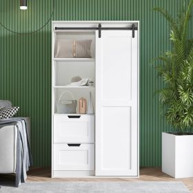71-inch High wardrobe and cabinet, Clothes Locker, classic sliding barn door armoscope, locker, organizer for bedroom, cloakroom, living room (Main Material: Particle Board, Color: Antique White)