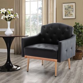 Accent Chair ,leisure single sofa with Rose Golden feet (Color: Black PU)