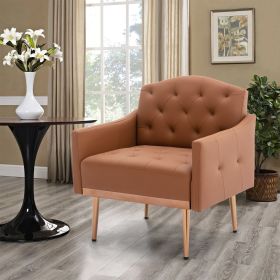 Accent Chair ,leisure single sofa with Rose Golden feet (Color: Brown PU)